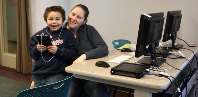 mom & son at computer